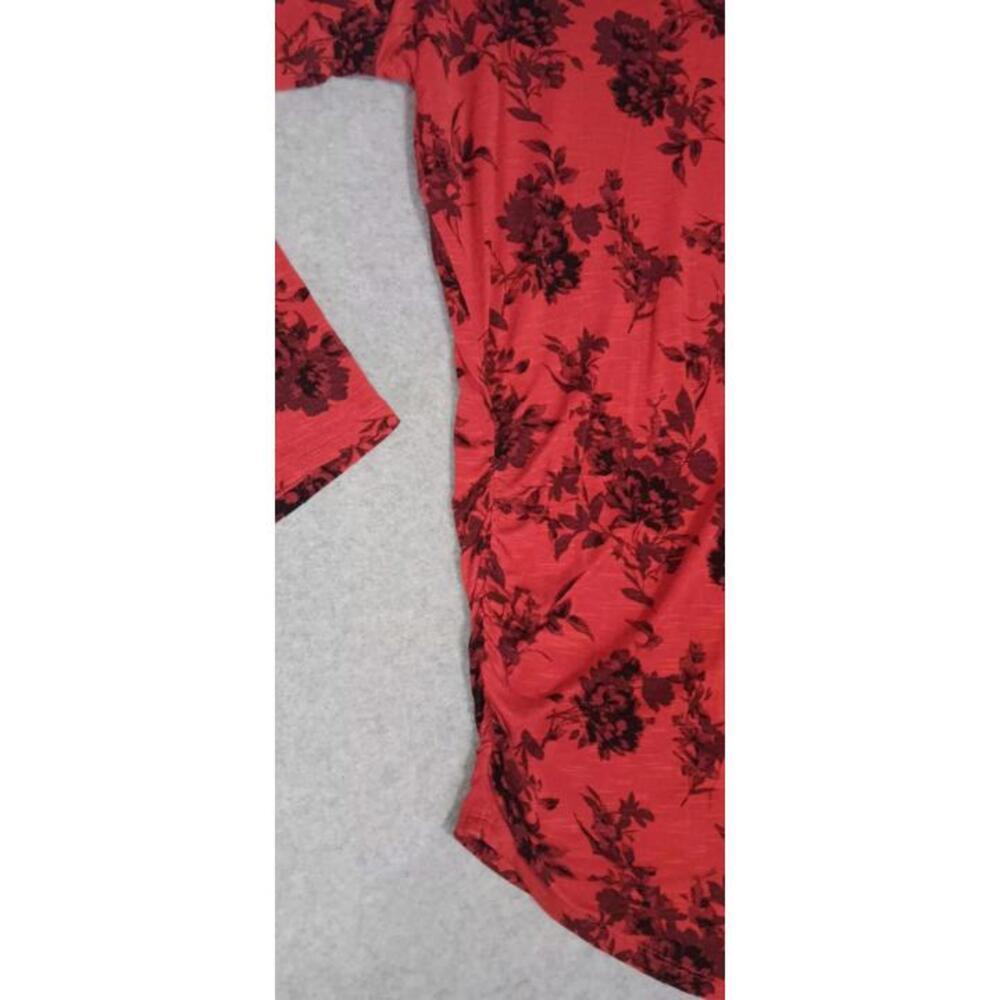 Lane Bryant Long Sleeve Keyhole Chest Dress Womens Size 26/28 Red Floral Fitted - Picture 4 of 11